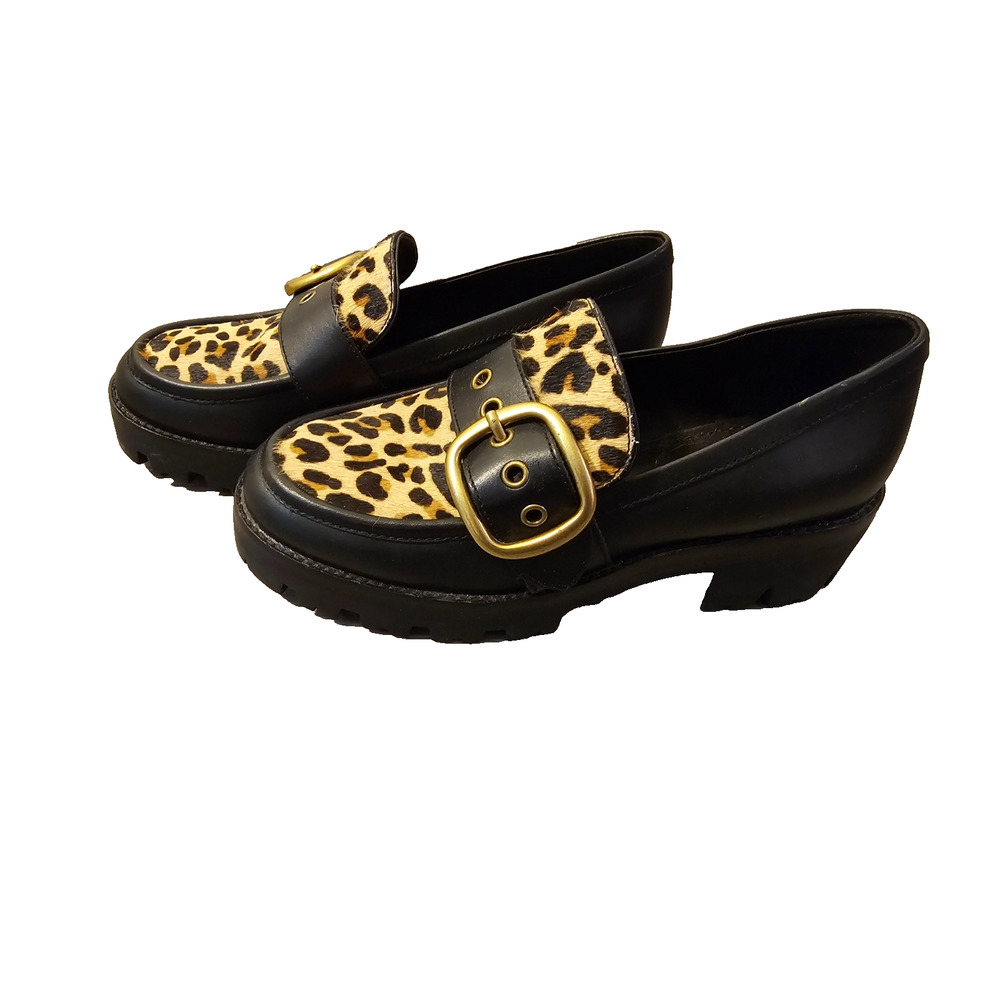 Coach G2452 Womens Grand Calf Hair Leopard Loafer Size 7B Chunky Shoes
